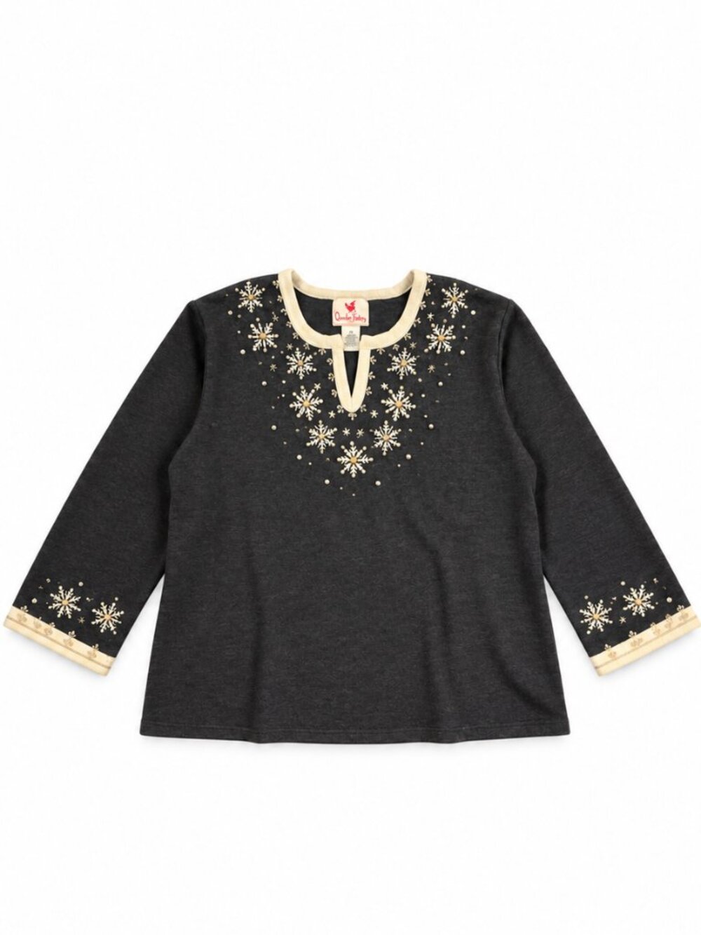 Quacker Factory Sweater Women’s 3X Charcoal Gray Snowflake Embellished NWT